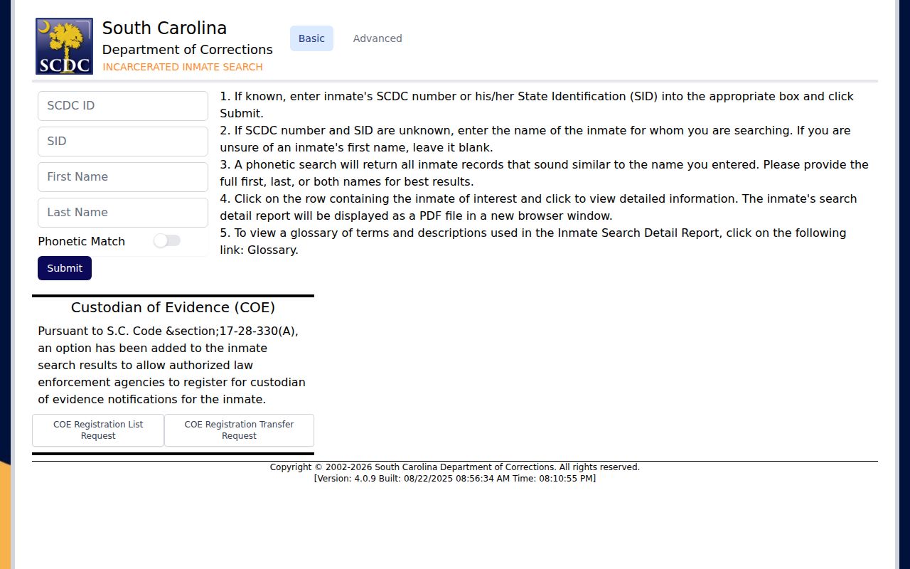 Bamberg County projected release date in the SCDC offender search