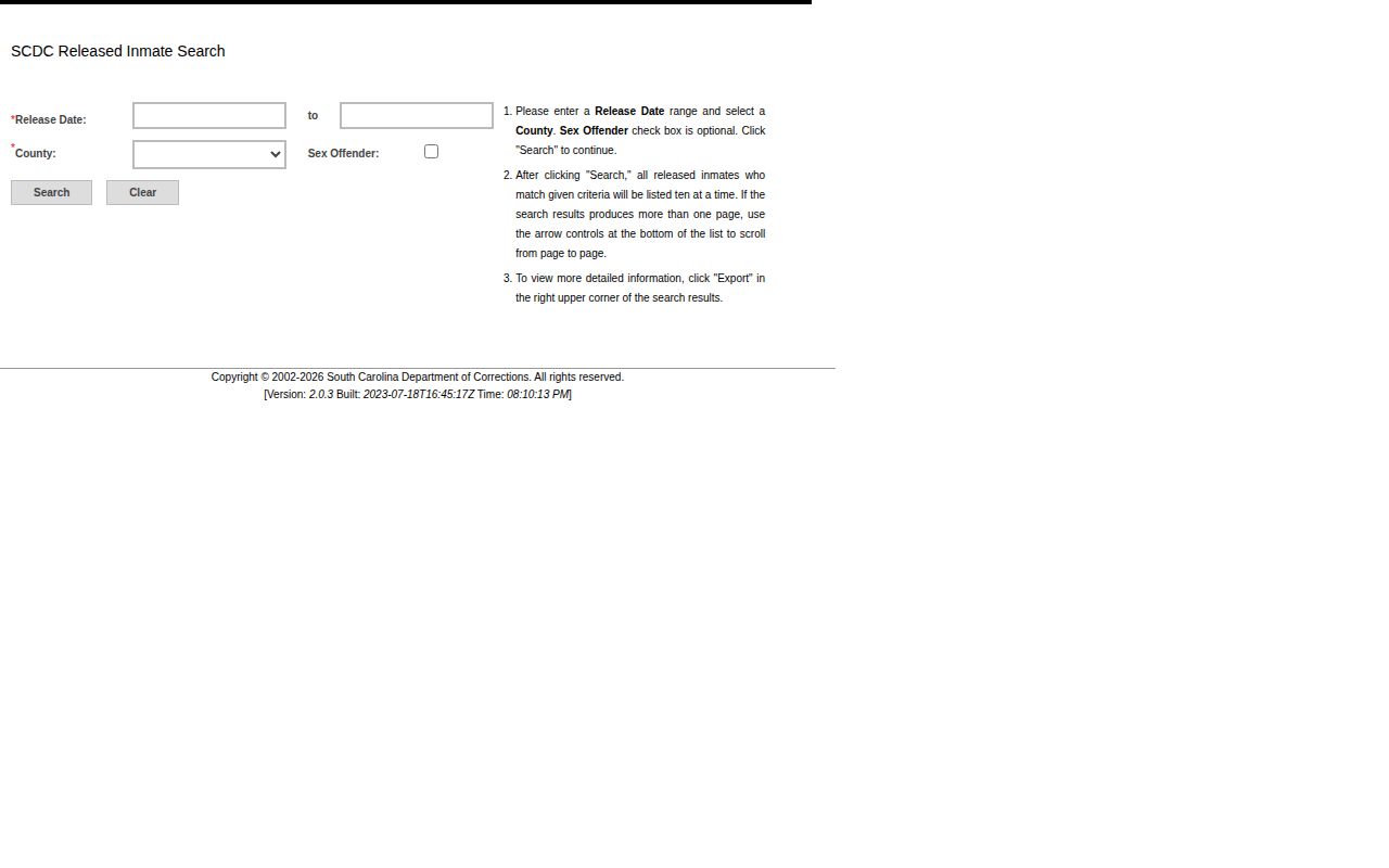Bamberg County SCDC released inmate search form
